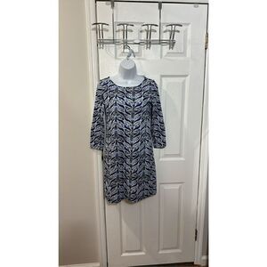 Lilly Pulitzer Pima Cotton Shift Dress Blue Mermaid's Tail 3/4 Sleeve size XS